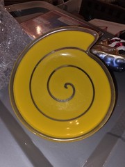 Vintage Bright Yellow Swirled Art Dish Handcrafted In California 8″ wide