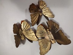 Vintage MCM Homco Set of 3 Metal Brass Copper Hanging Butterflies Wall Art Decor