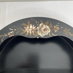 MCM Black Round Tole Curio Hanging Shelf Hand Painted Metal 11.5 x 11.5″