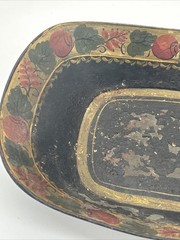 Victorian Antique Toleware Hand Painted Metal Tray & Bowl • Fruit/Foliage