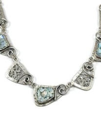 Roman Glass Necklace Sterling Silver Ancient Fragments Roman Glass 200 BC Bluish