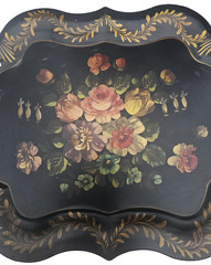 Vtg Hand Painted Toleware Tole Tray Floral Scalloped Rolled Edges XL-25″ x 19.75