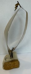 Brass Metal Sail Boat Sculpture Marble Base Nautical 8” Vintage DeMott Signed