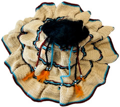 Vtg Fibre Craft Materials Doll w/ Traditional Folk Crochet w/ Beads Dress 1988
