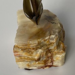 John DeMott Signed Metal Brass Sailboat Sculpture On Stone Base Decor Art Sail