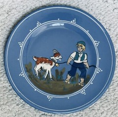 Kohler Biel Handarbeit 8 1/2″ Plate Goat With Bell & Boy Swiss Folk Art