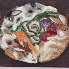 Vintage 1996 Fitz & Floyd – Bunnies in the Garden Patch Plate Ceramic Rabbit’s