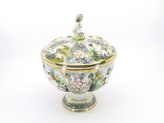 Capodimonte Footed Candy Dish with Lid Featuring Cherub Finial