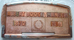 Vintage Halloween Grave Marker Funeral Home Plaque Albert “The Boogeyman” Fish
