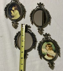 Vtg Brass Victorian Edwardian Oval 4 Framed Mirror Little Girl Prayer Play Italy
