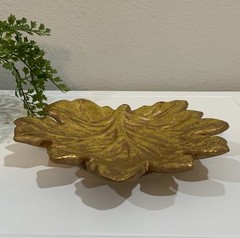 Vtg Ceramic Distressed Metallic Gold Copper Leaf Shaped Trinket Dish Decoration
