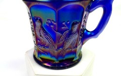 Northwood Signed Carnival Glass Blue Singing Birds Smooth 3 1/2″ Mug 1912-1915