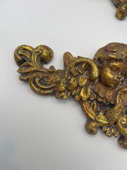 Pair of Antique gold wall pediments ft neoclassical cherubs – French