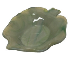 Slag Glass Akro Agate Vintage Green Leaf Trinket Soap Dish