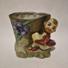 3 Vtg Acme China Norcrest Made In Japan Big Eyed PIXIE ELF Planters Whimsical
