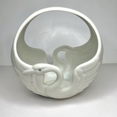 Vintage Fitz and Floyd Swan porcelain Basket 1980s