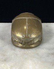 Brass Egyptian Scarab Beetle Hieroglyphics base Paperweight 3.5” Heavy VTG