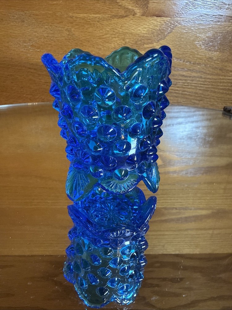 Vintage Fenton Colonial Blue Hobnail Toothpick Holder / Votive 3 Footed