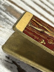 Vintage Brass Enamel Clip 2-sided Greece Egyptian Motif Bull Spring Clip