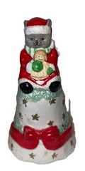 2 Vintage Ceramic Cat Dog Christmas Bells Figurines ￼