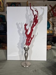 Baroque Style Curiosity Cabinet Custom Faux Red Coral Specimen on the Metal Base