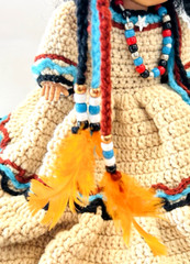 Vtg Fibre Craft Materials Doll w/ Traditional Folk Crochet w/ Beads Dress 1988