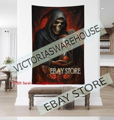 Grim reaper hourglass tapestry dark fate gothic symbolism 39X59 in