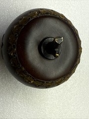 Rare Antique(?) Wood-Like Apple Decor w/Metal Brass Tone Accents