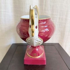 French Limoges Hand Painted Porcelain Pedestal Compote Bowl Red Floral Gilt