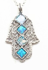 Roman Glass Hamsah Hand Sterling Silver925 Pendent Antiq Ancient Fragment 200 BC