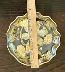 VTG Italy Gold Gilt Tole Metal Leaves/Roses Glass Candy Dish-Compote-Hollywood!