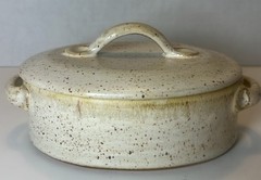 Parsley Pottery Cream Speckled Oval Dish with Lid