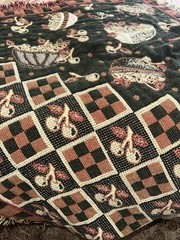 Mary Engelbreit Bowl Of Cherries Checked 1990’s Throw Blanket 66″ x 42″ Cotton