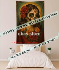 Day of the Dead Woman Portrait Tapestry Wall Art Decor gothic 39X59 in