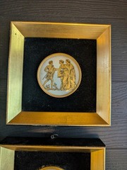4 Pc Gold And Black Neoclassical Porcelain Wall Plaques Set Square Frame