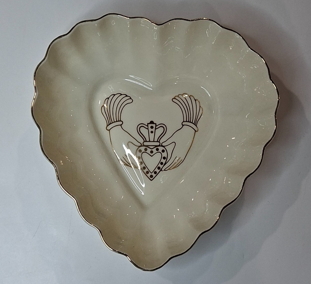 Belleek Heart Dish with Claddagh Image in Center 1980-1993