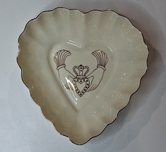 Belleek Heart Dish with Claddagh Image in Center 1980-1993