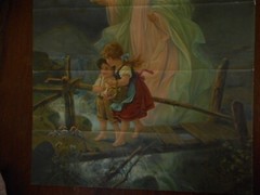 Antique Print Religion Angel watching Children on Bridge 16″ x 12″ old unframed
