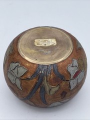 Vtg Art Nouveau Brass Cloisonne Handpainted Flowers Round Bud Vase Made In India