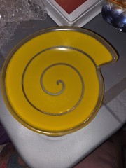 Vintage Bright Yellow Swirled Art Dish Handcrafted In California 8″ wide