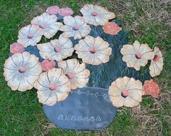 Vtg Handpainted Signed Metal Enamel Toleware Flower Floral Wall Hanging 21″x22″