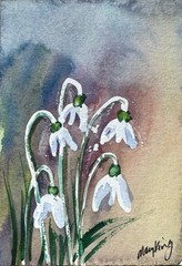 Watercolor ACEO Original Painting by Mary King – Snowdrops
