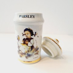 M J Hummel Porcelain Kitchen Spice Jar 24kt Gold Trim PARSLEY vintage 1987