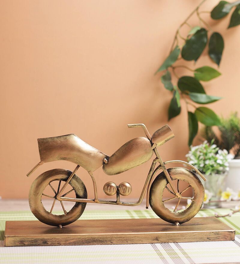 Collectibles Figurines Motorcycle Table Decor Art Golden Antique Metal Statue