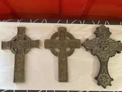 Set Of 3 Vintage Resin Celtic Religious Crosses Wall Hanging 10×6.75”