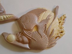 Vintage Pair Fish & Shells Burwood Wall Art Decor Hanging Bathroom 2882 Made USA