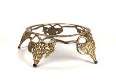 Brass Plant Stand Footed Flower Pot Riser Ornate Grapevine Motif Bowl Base VTG