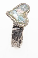 Roman Glass Sterling Silver 925 Heart Ring Ancient Bluish Fragment 200 B.C Size7