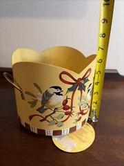 Vtg Lennox Winter Greetings Toleware Metal Cache Pot 7” Wide X 6.25” Tall