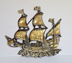 Nautical Schooner Sailing Ship Cast Aluminum Wall Hanging 14 x 13 Made in Japan